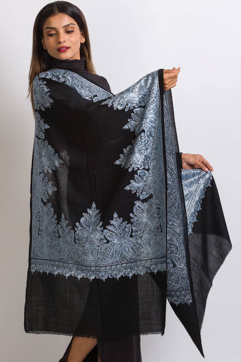 Priya Embroidered Wool Shawl