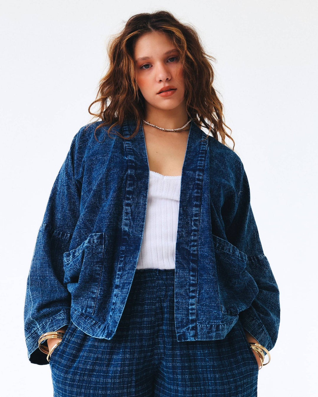 Indigo Kimono Women Jacket Cotton Open Front Jean Coat
