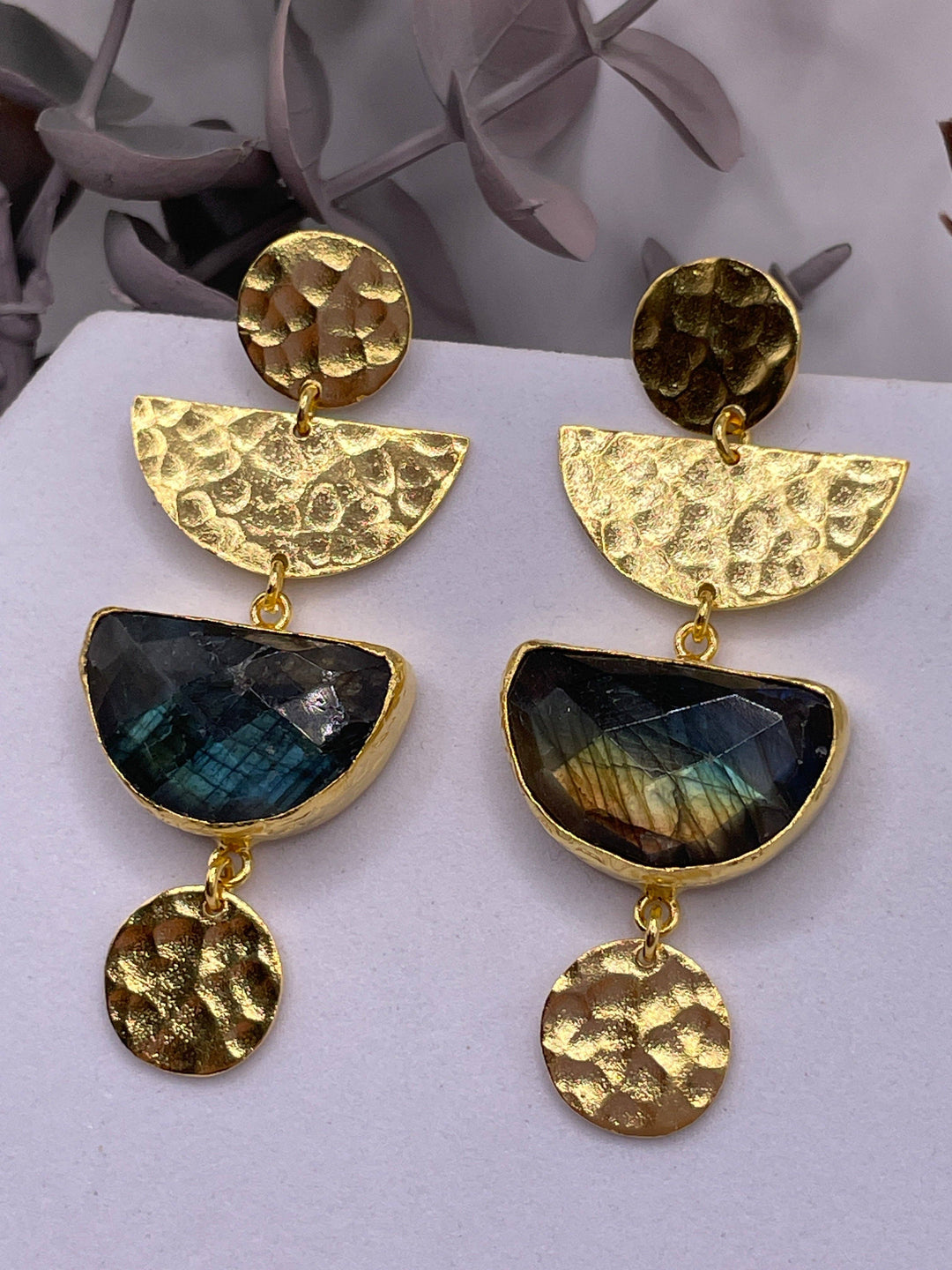 Hammered Moon Phase Stone Earring - East Africa