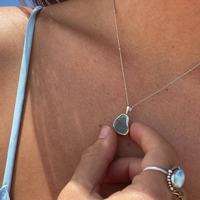 Blue Sea Glass Necklace (Handmade)