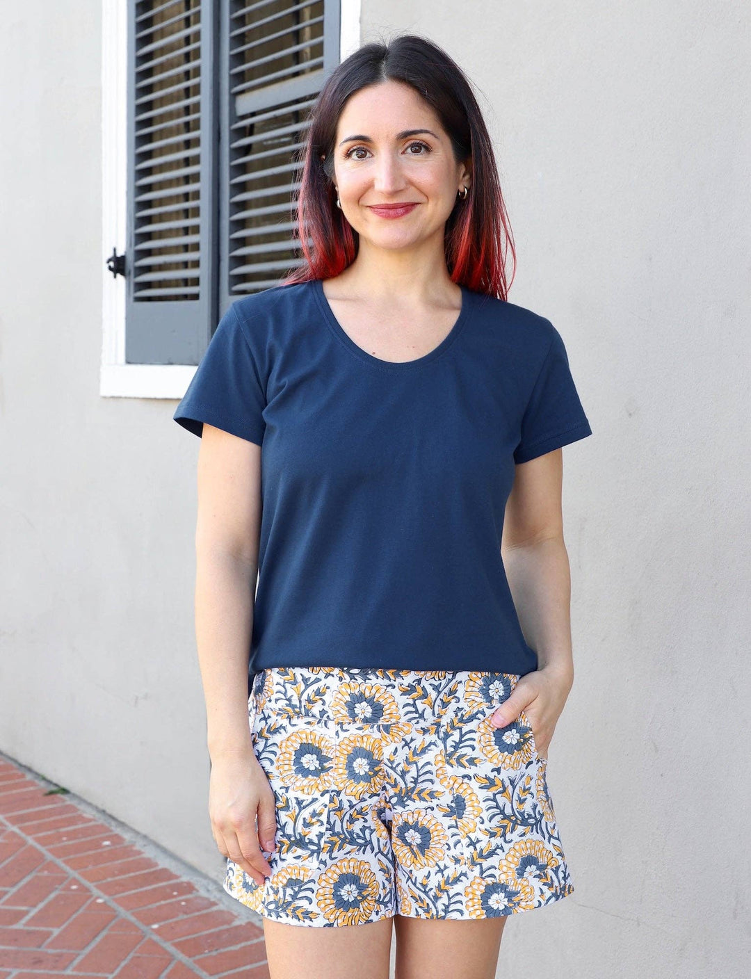 Indigo Sunflower Organic Cotton Shorts - India