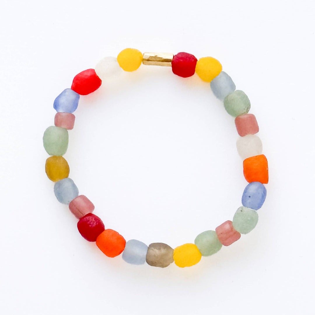 Recycled African Glass Bead Bracelet with Gold Accent