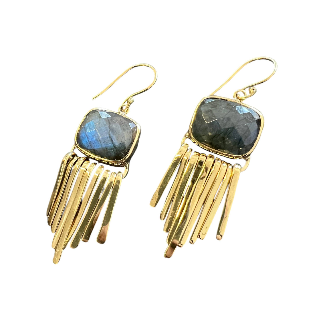 Brass Labradorite Fringe Earrings -  Rajasthan, India