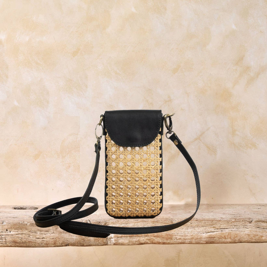 Rattan Cane Cell Phone Crossbody Bag - Bali
