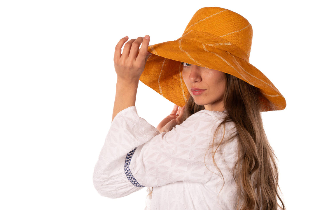 Sun Hats: Pinstripe Packable 5" & 7" Brim Raffia Straw
