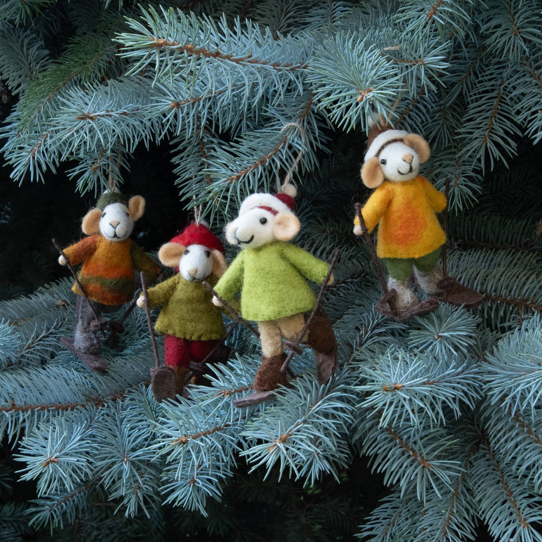 Ornament - Christmas Decor - Mouse on Skis, Assorted