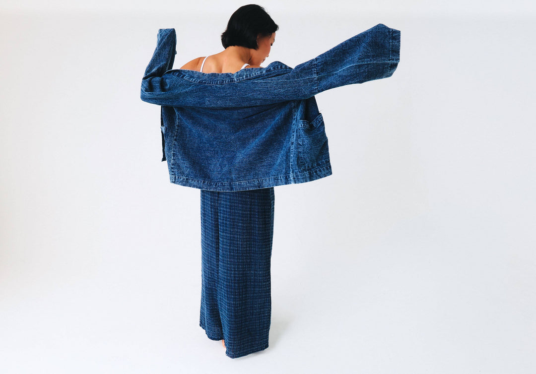 Indigo Kimono Women Jacket Cotton Open Front Jean Coat