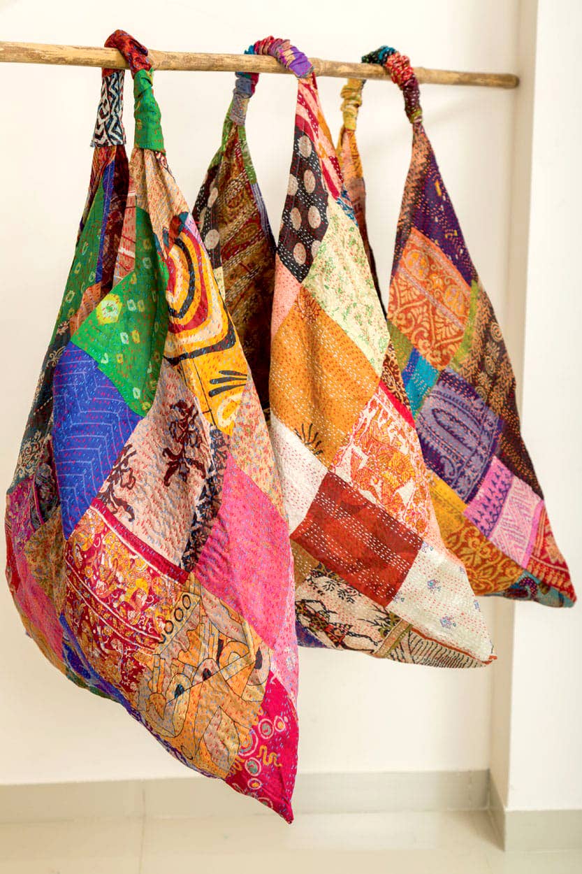 Silk Kantha Patchwork Triangle Bags