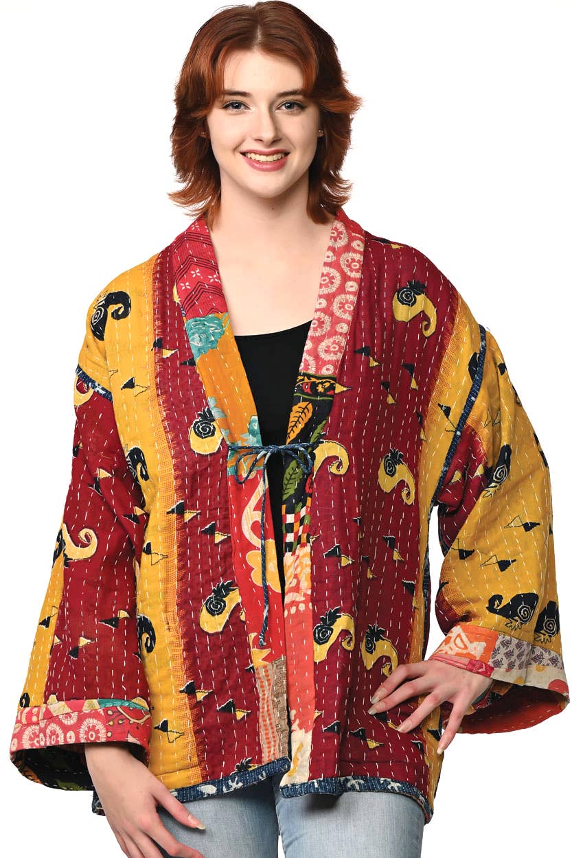 Reversible Cotton Kantha Kimono Jacket - Nepal