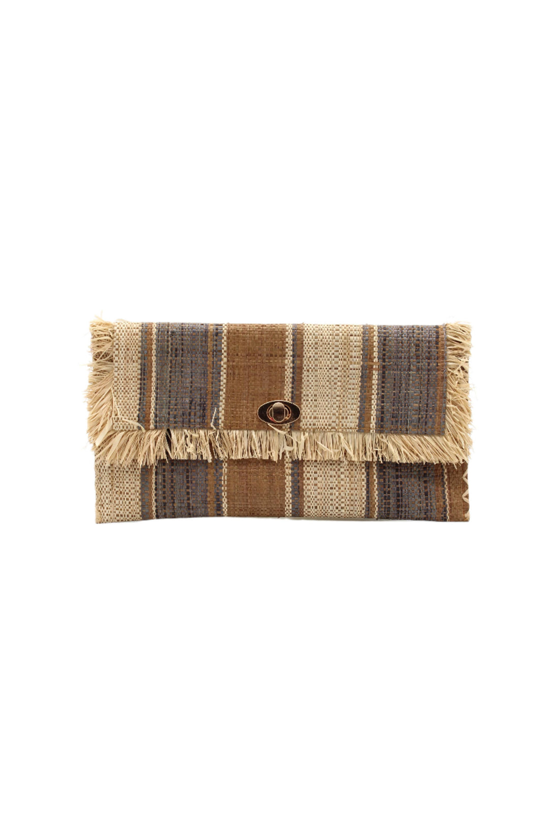 Sophie Raffia Straw Envelope Clutch Purse with Raw Fringe