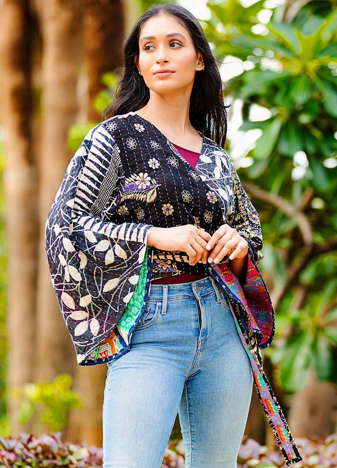 Reversible Black Kantha Butterfly Top