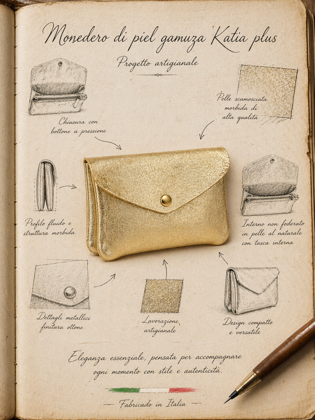 Laminated Suede Leather Wallet Katia Plus - Italy