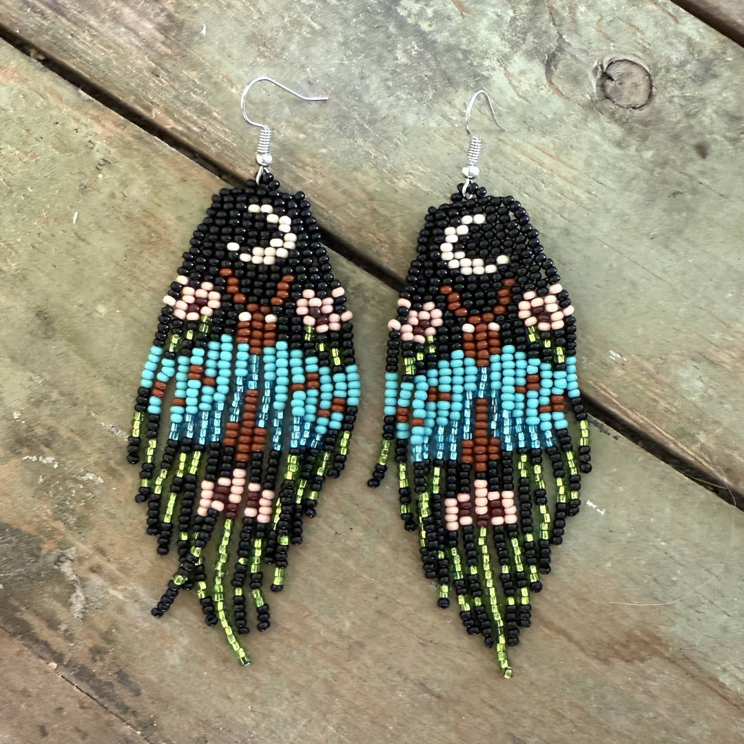 Blue Moonlight Moth Fringe Earrings - Guatemala