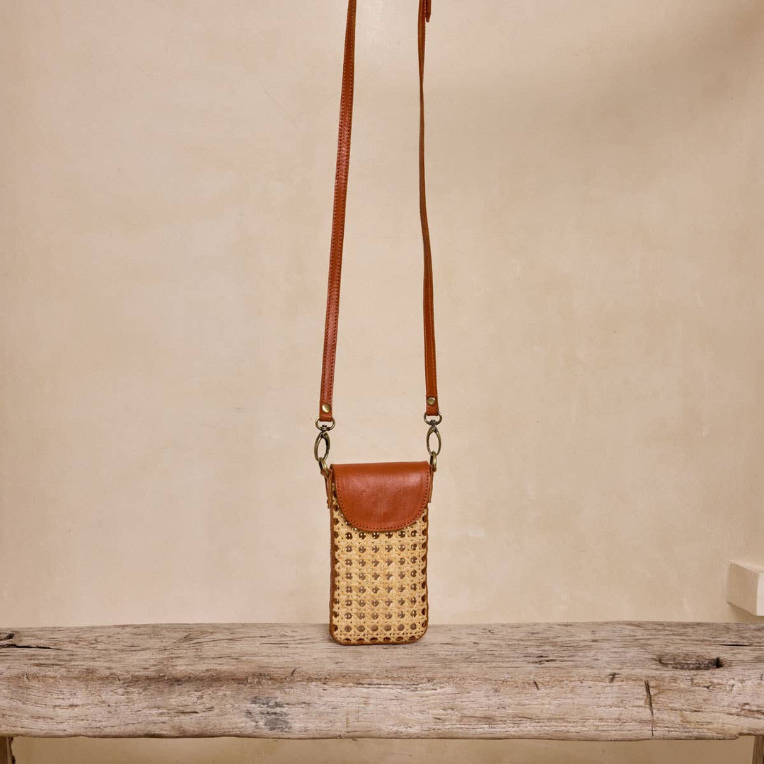 Rattan Cane Cell Phone Crossbody Bag - Bali