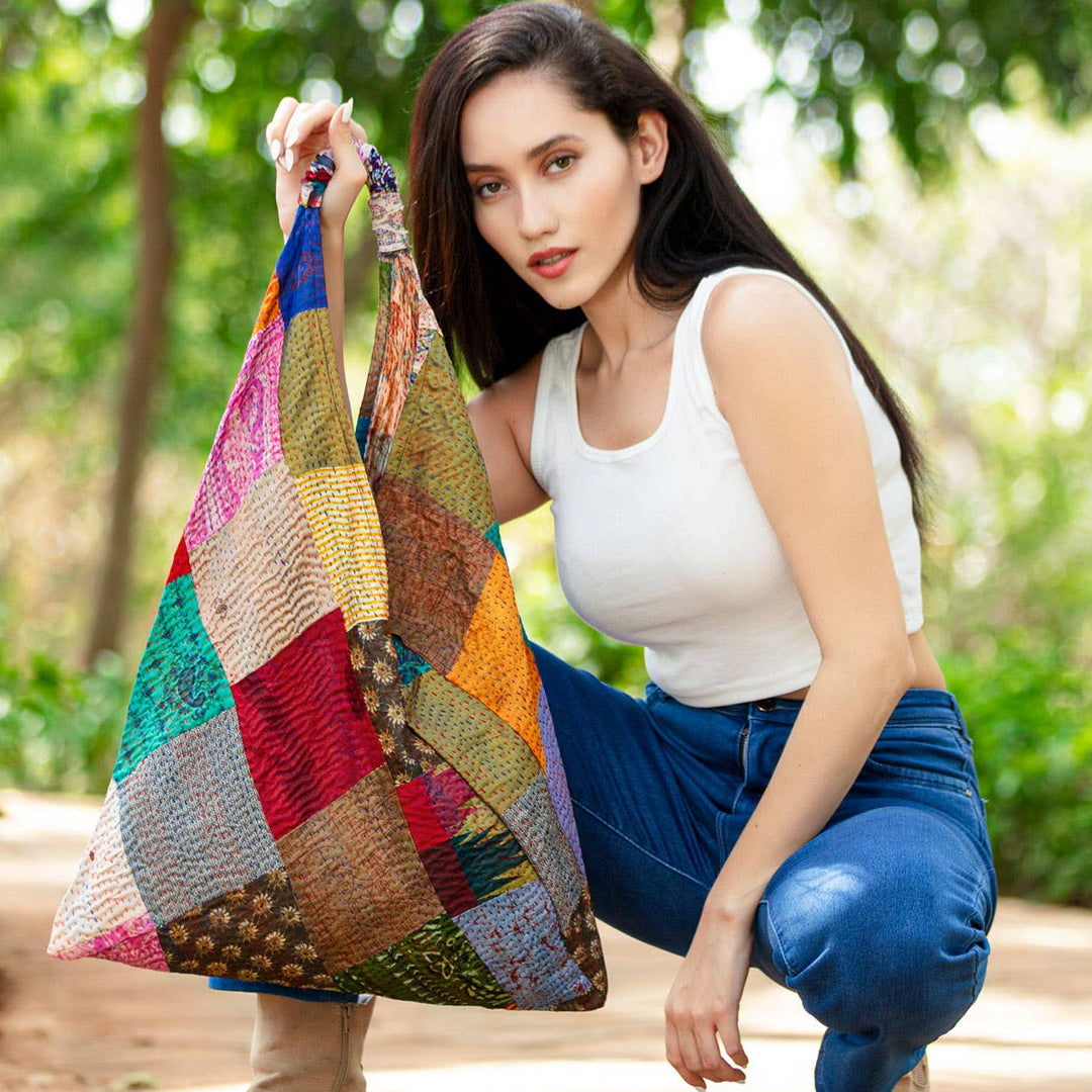 Silk Kantha Patchwork Triangle Bags