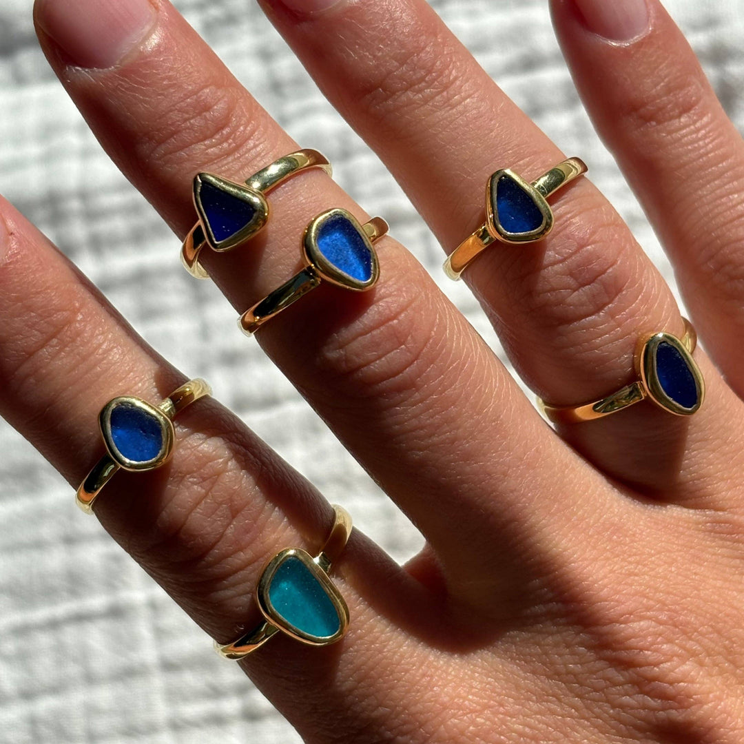 Blue Sea Glass Ring (Handmade) - Hawaii