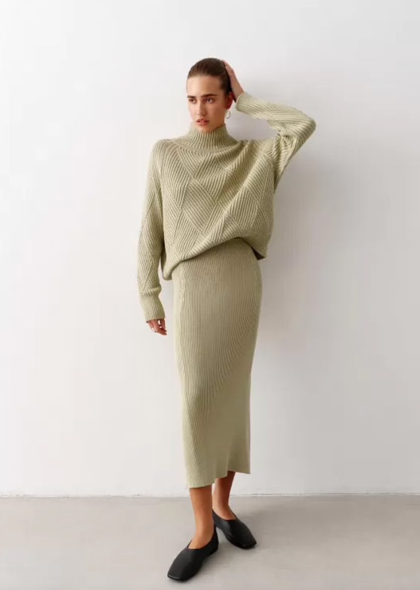 High Neck Knitted Sweater With Geometric Print