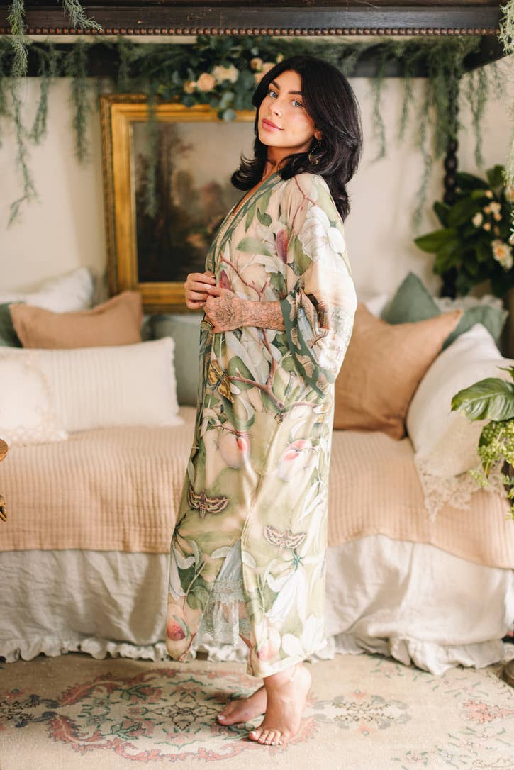 Fleur De Soleil Opera Duster Kimono Robe w/ Florals - Canada