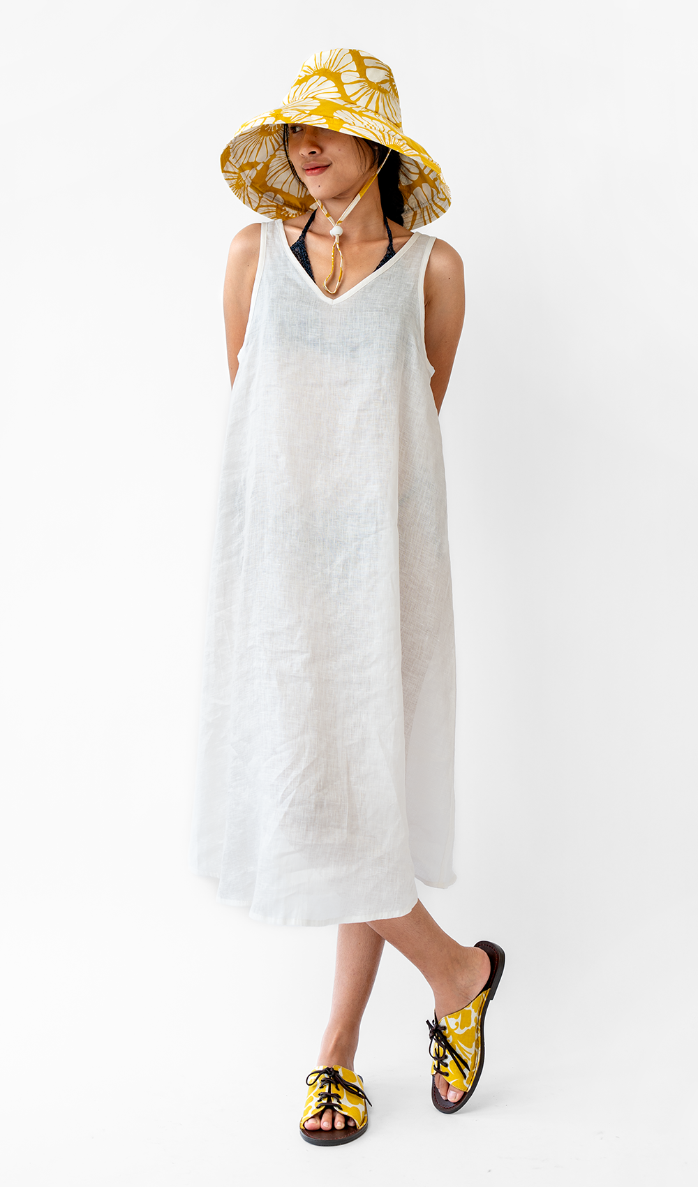 Semi-Swing Dress French White Linen - Bali