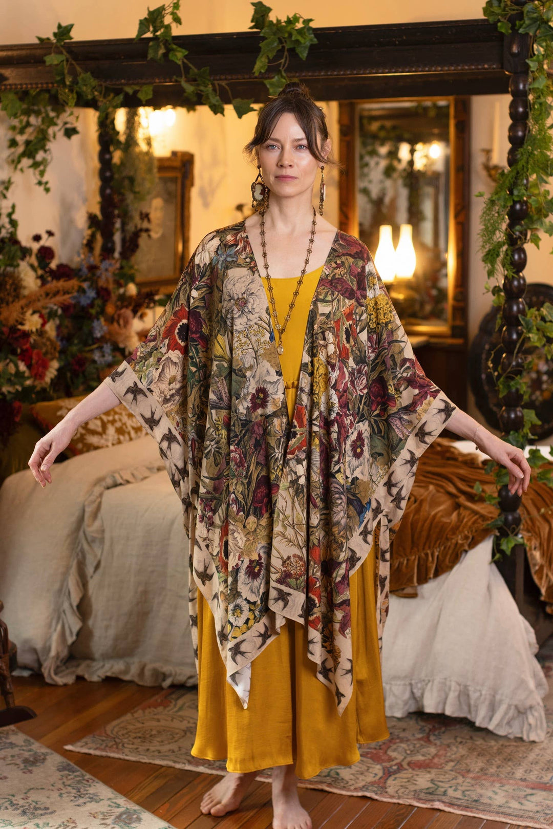 Golden Hour Goddess Duster Kimono w/ Floral Print