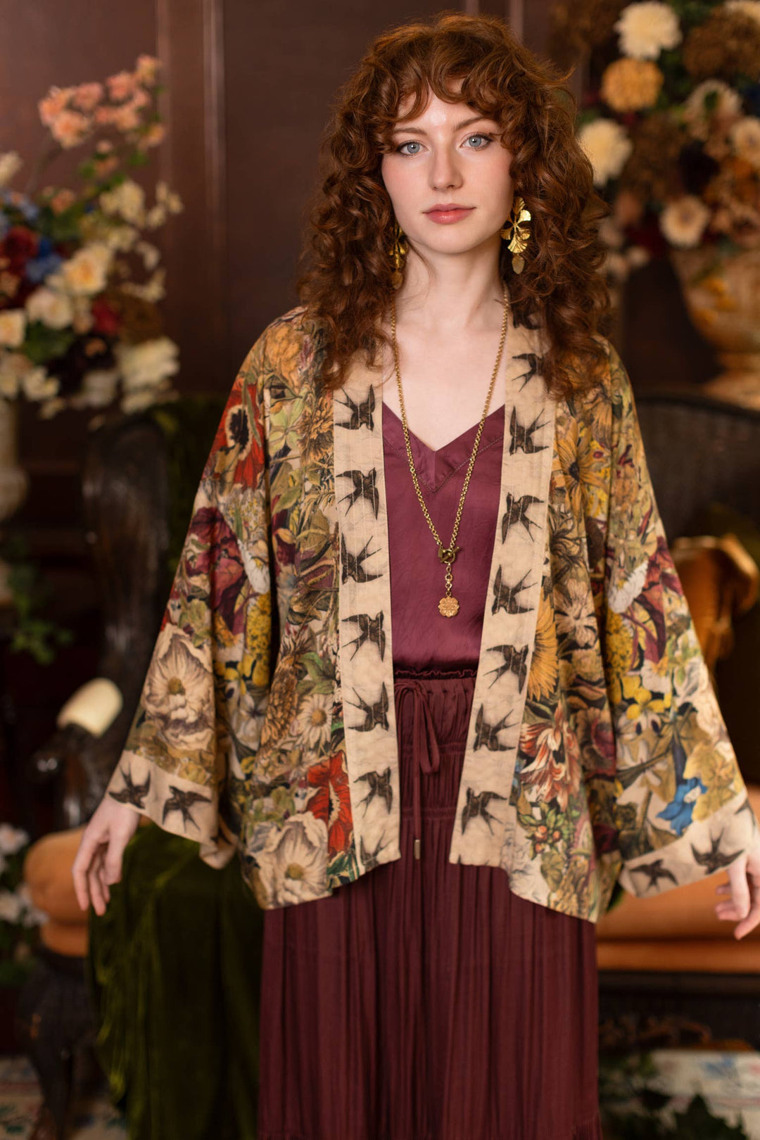 Golden Hour Pixie Duster Crop Kimono w/ Floral Print