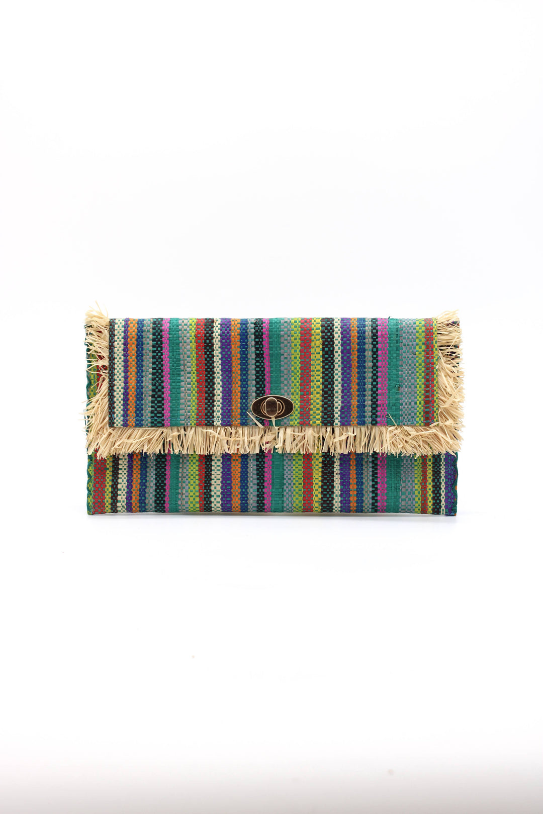Sophie Raffia Straw Envelope Clutch Purse with Raw Fringe