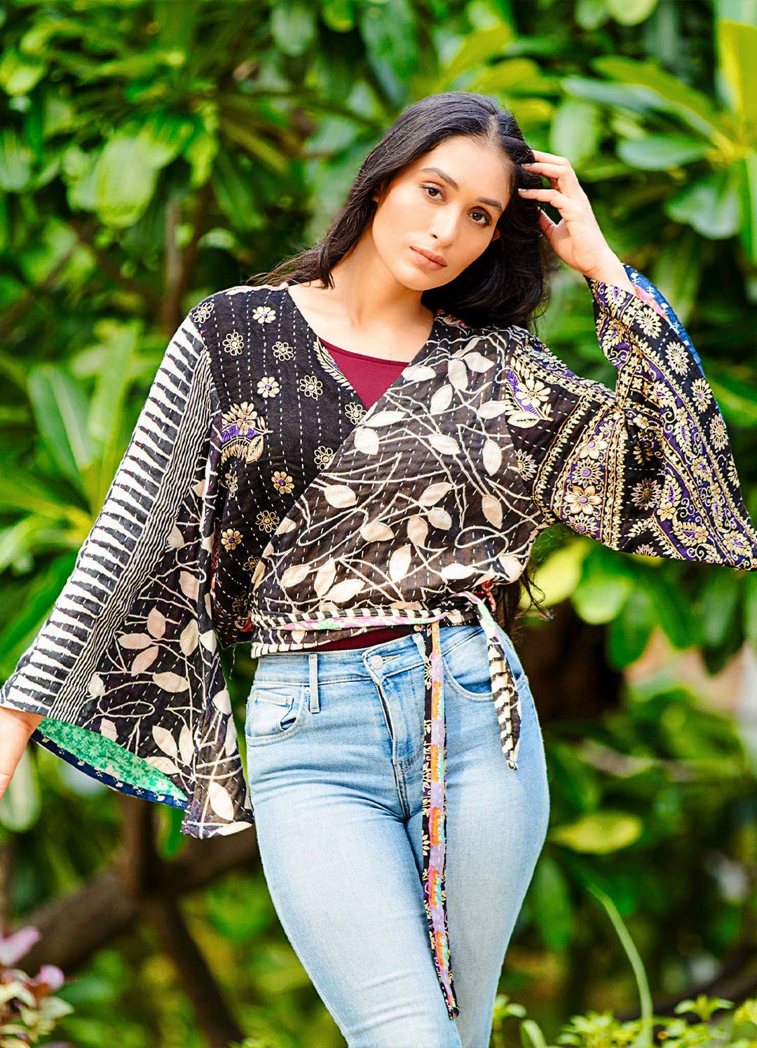 Reversible Black Kantha Butterfly Top