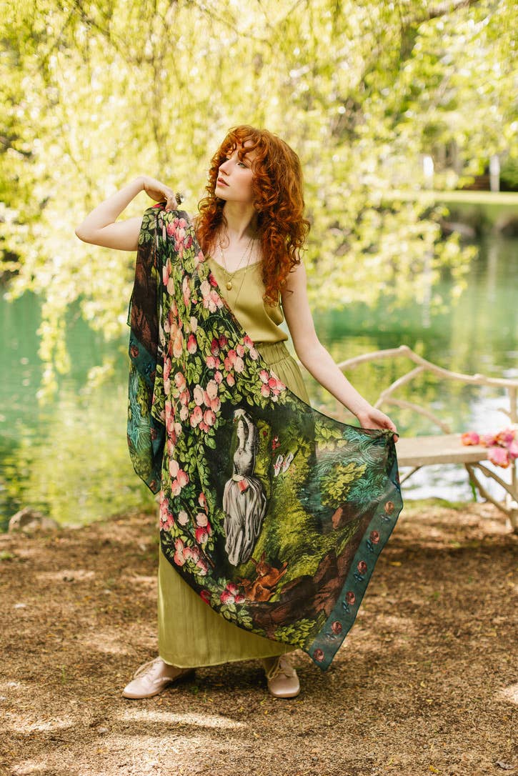 The Daydreamer Scarf with Sleeping Beauty, Roses & Rabbits