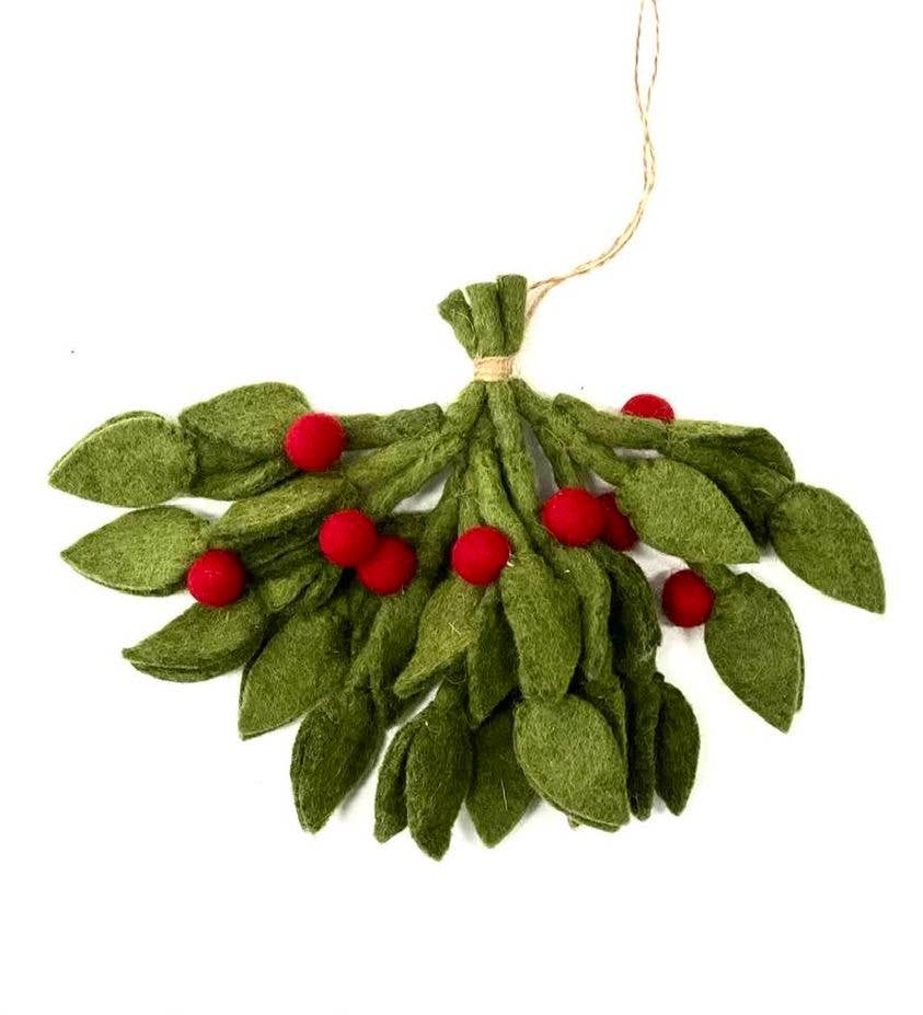 Christmas Decor Felt Misteltoe with Holly Berries