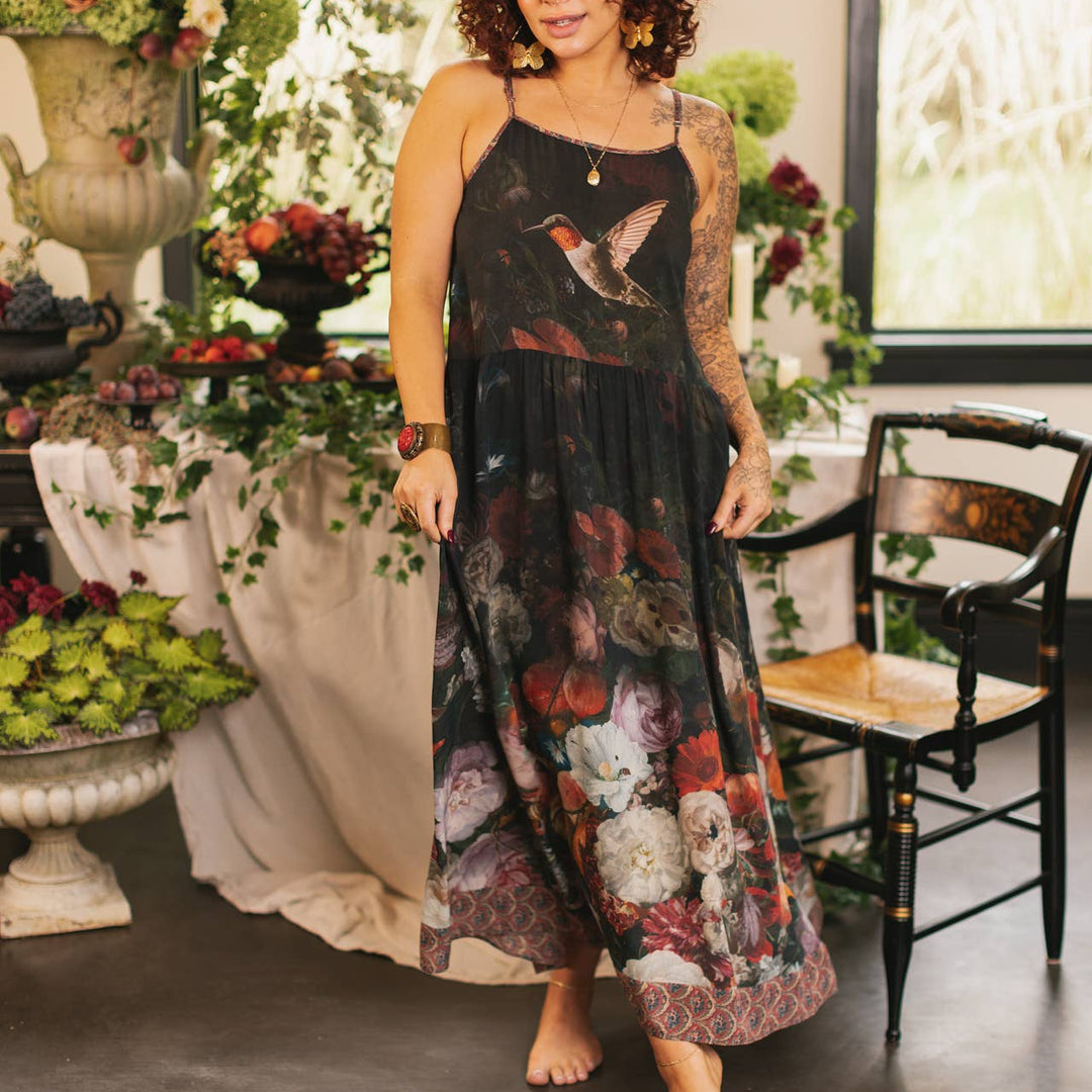 Flight of Fancy Bohéme Long Maxi Slip Dress w/Hummingbirds - Canada