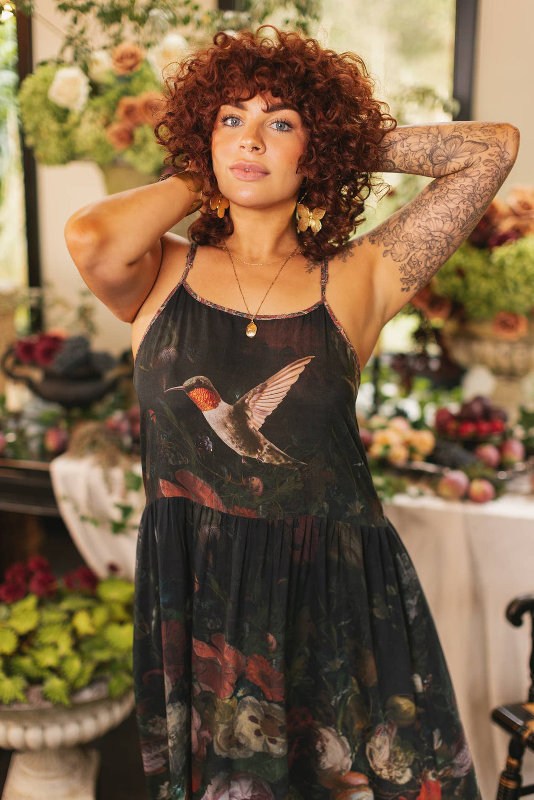 Flight of Fancy Bohéme Long Maxi Slip Dress w/Hummingbirds - Canada