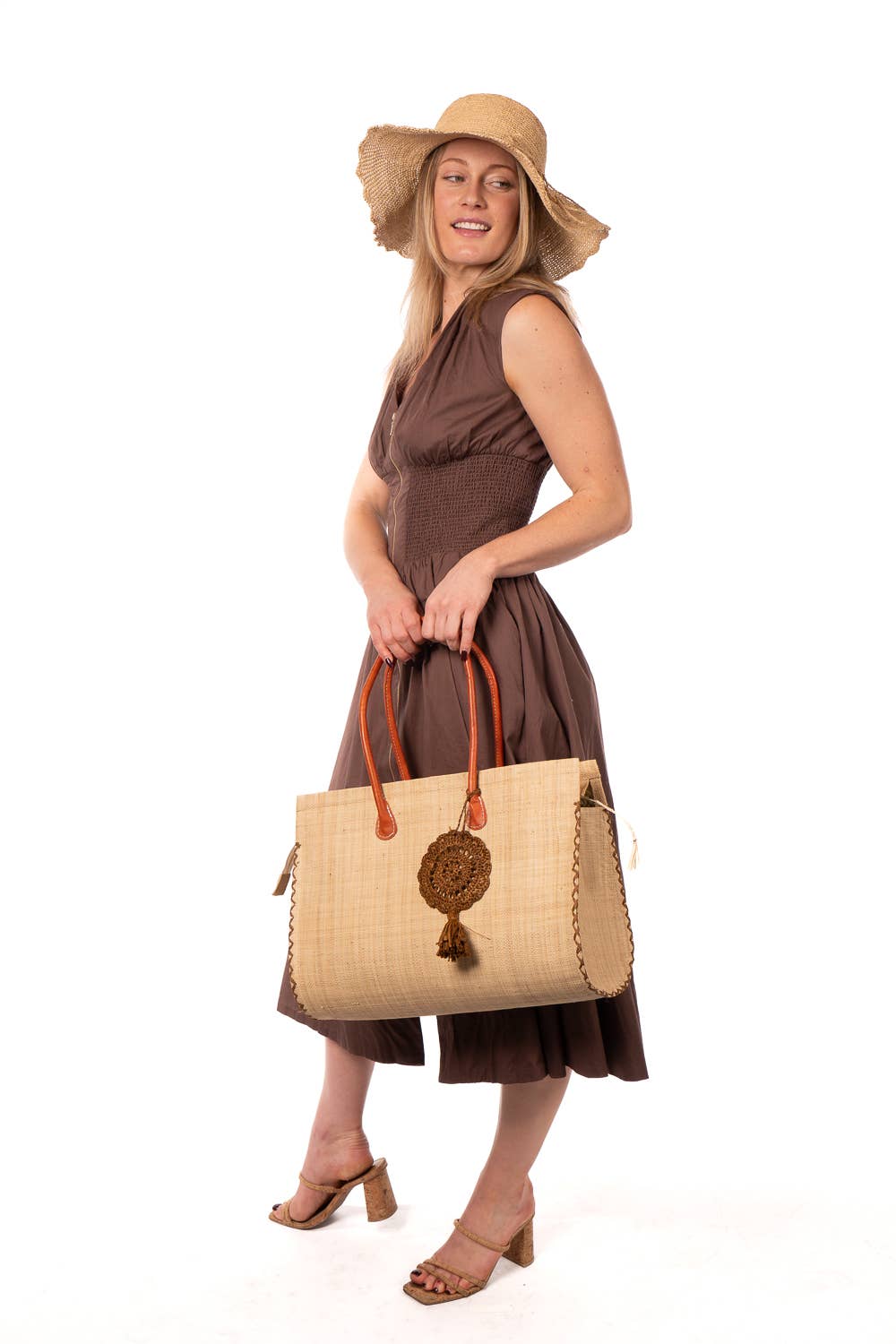 Monte Carlo Big Straw Beach Bag with Dreamcatcher Tassel
