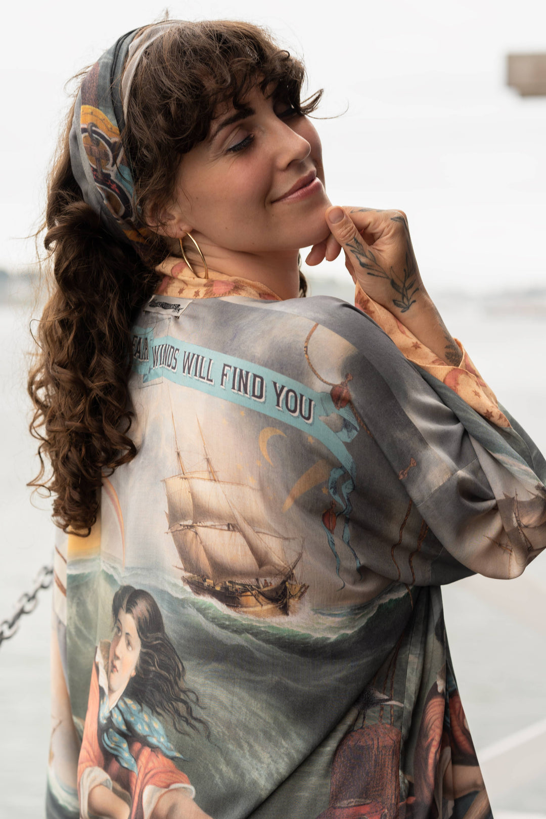 Hold Fast Pixie Duster Cropped Kimono w/ Boat, Rainbow - Canada