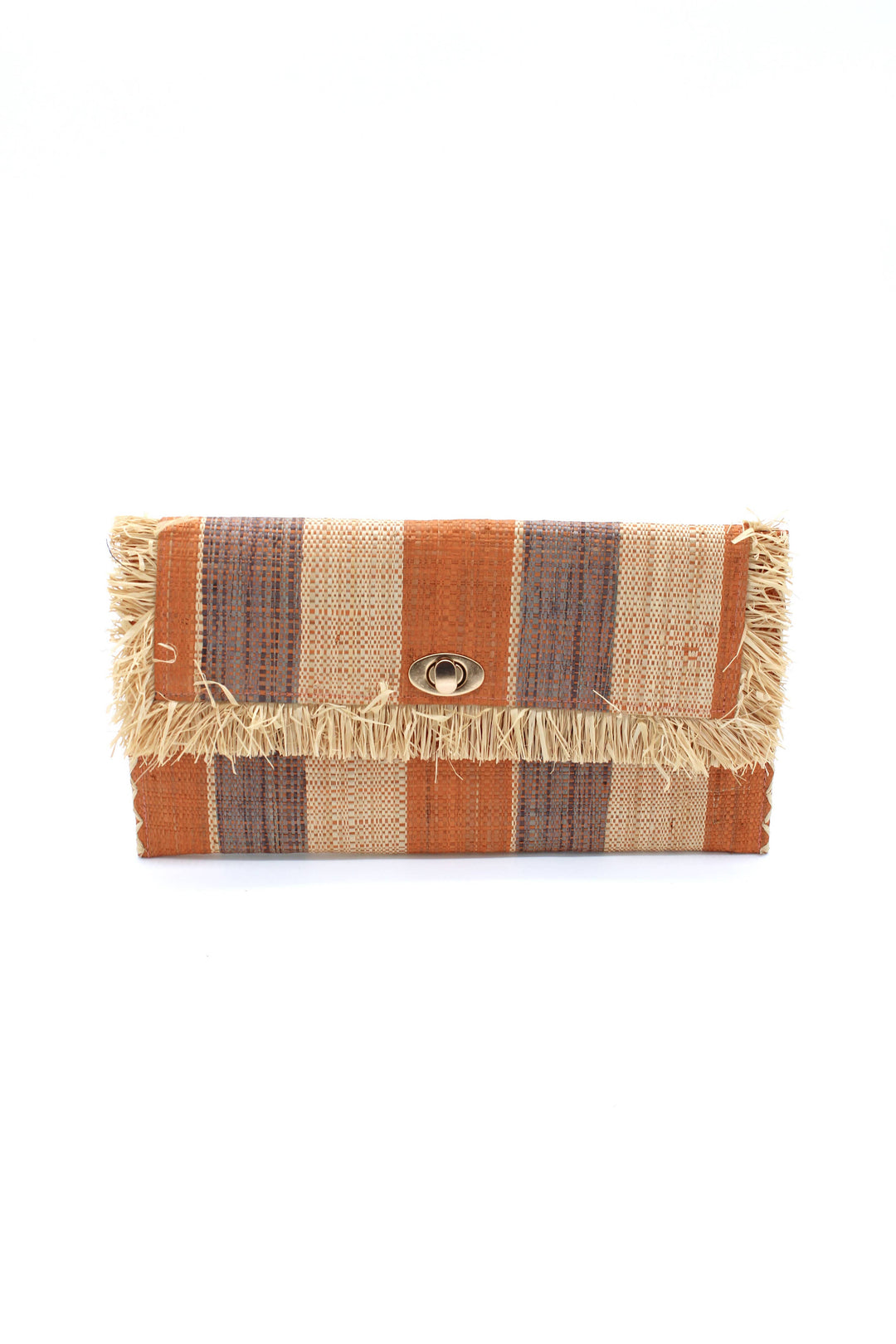 Sophie Raffia Straw Envelope Clutch Purse with Raw Fringe
