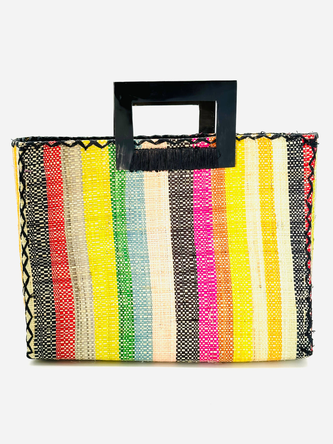 Stevie Square Straw Handbag with Horn Handles