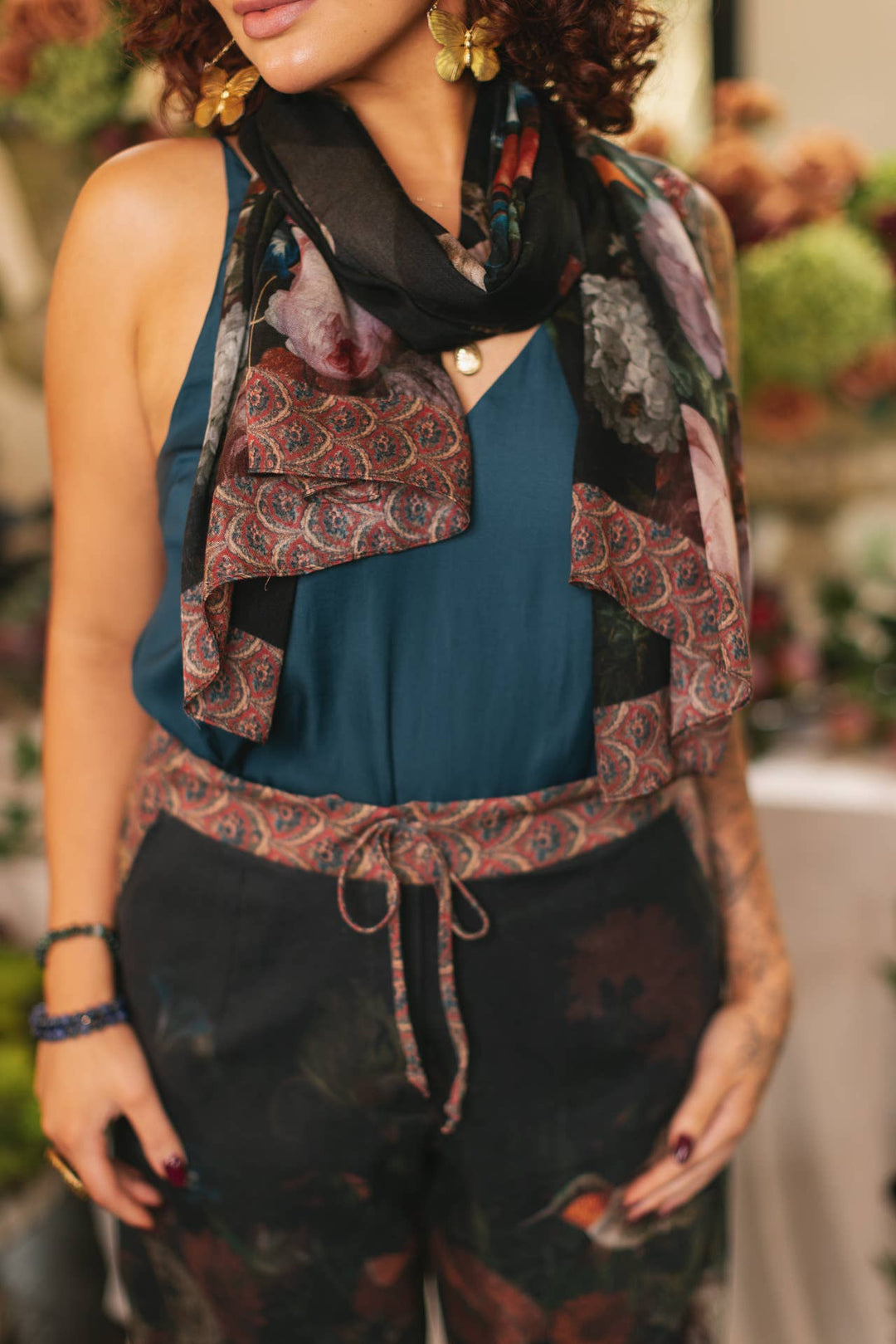 Flight of Fancy Floral Scarf with Hummingbirds Print - Canada