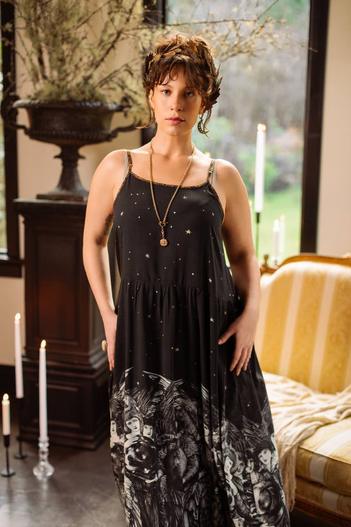 The Guardians Bohéme Slip Maxi Dress w/ Angels, Moon & Stars