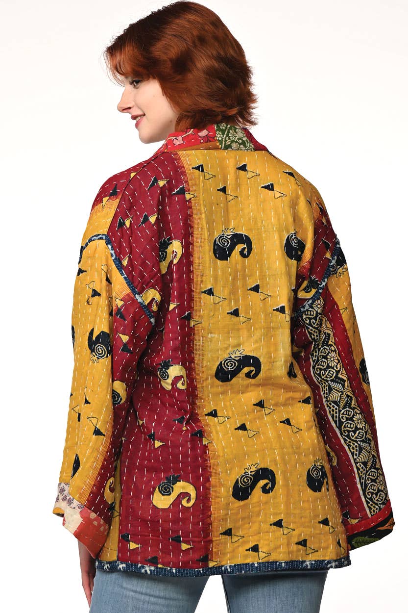 Reversible Cotton Kantha Kimono Jacket - Nepal