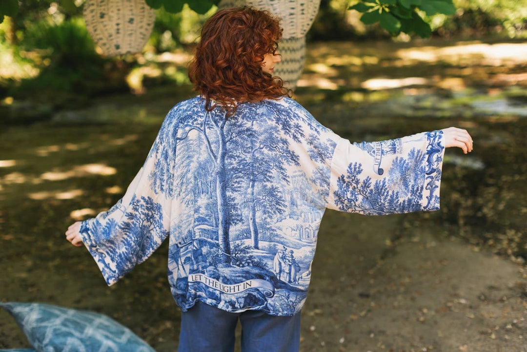 Let The Light In Pixie Duster Cropped Kimono w/ Delft Print