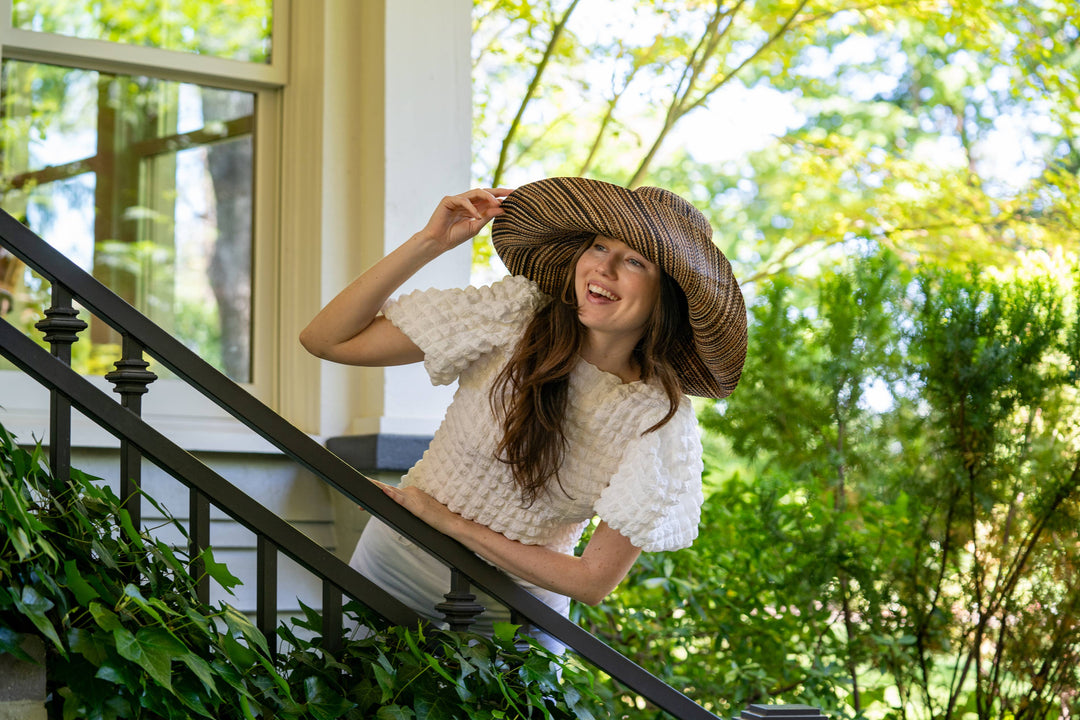 Monica 5" & 7" Wide Brim Melange Packable Straw Sun Hats