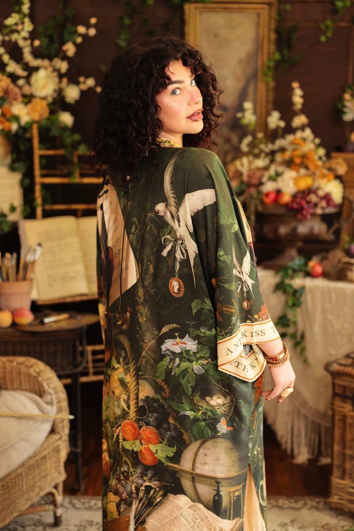 Labour of Love Opera Duster Kimono Robe w/ Florals & Violin