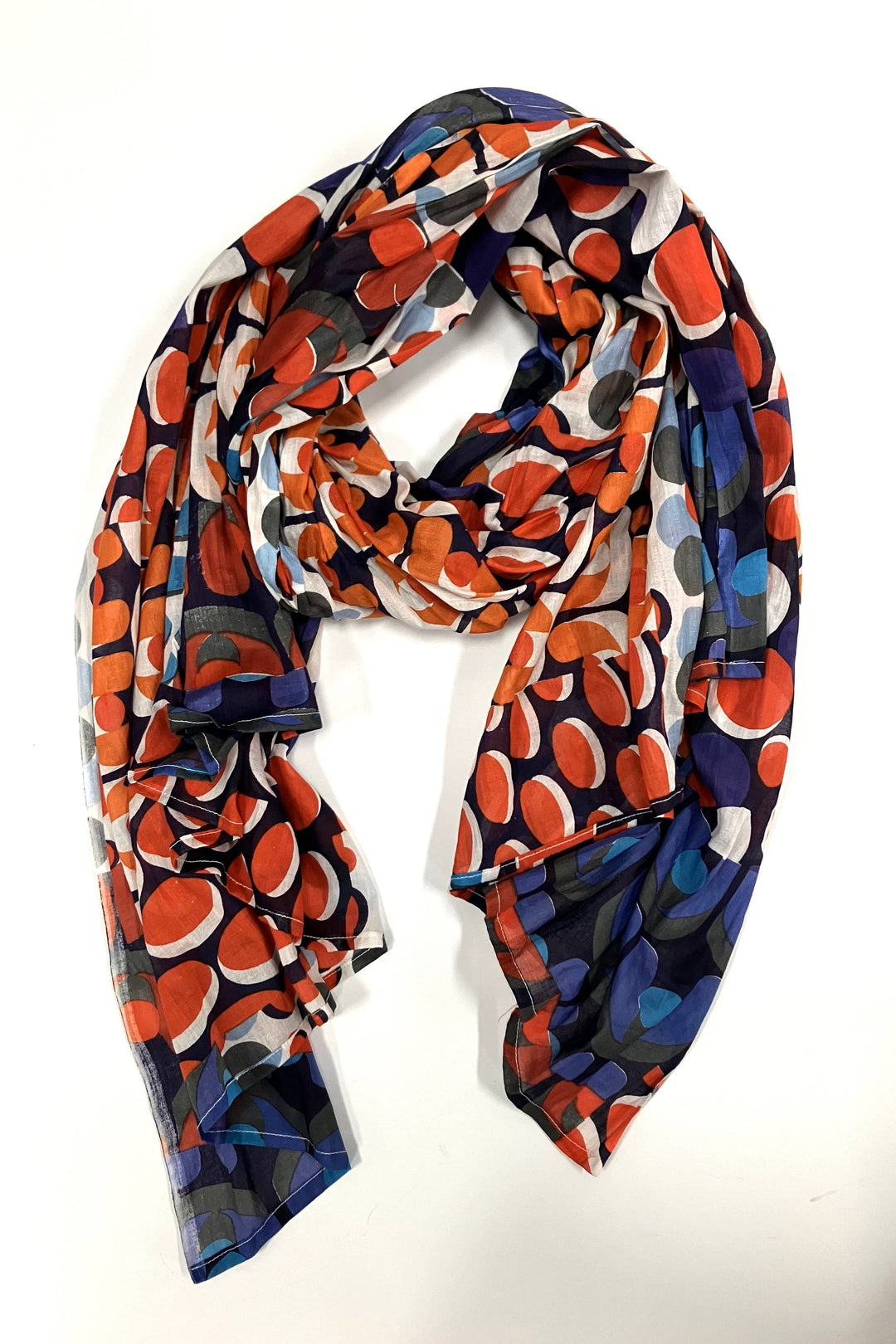 Hand Block Printed Cotton Circles Scarf