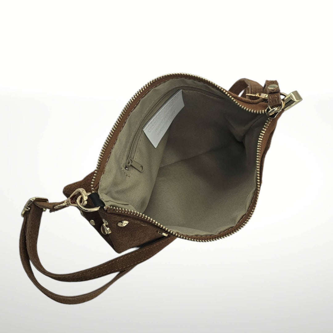 Uniles Suede Leather Handbag, LIght Taupe - Italy