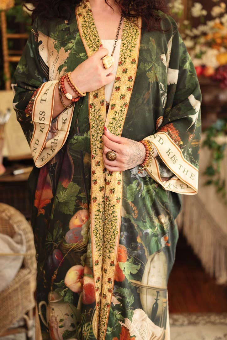 Labour of Love Opera Duster Kimono Robe w/ Florals & Violin