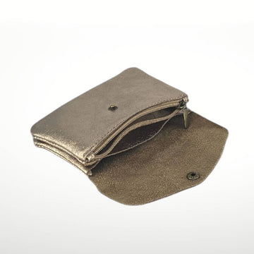 Small beige pouch on a white background