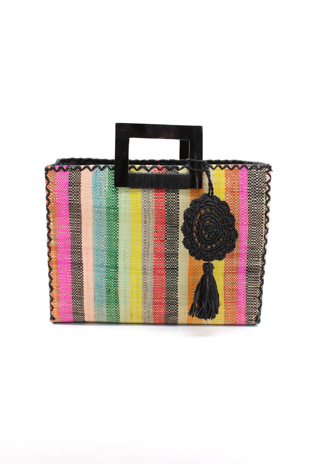 Stevie Square Straw Handbag with Horn Handles