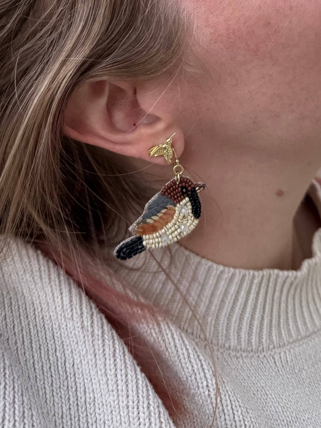 Songbird Embroidered Beaded Earrings - India