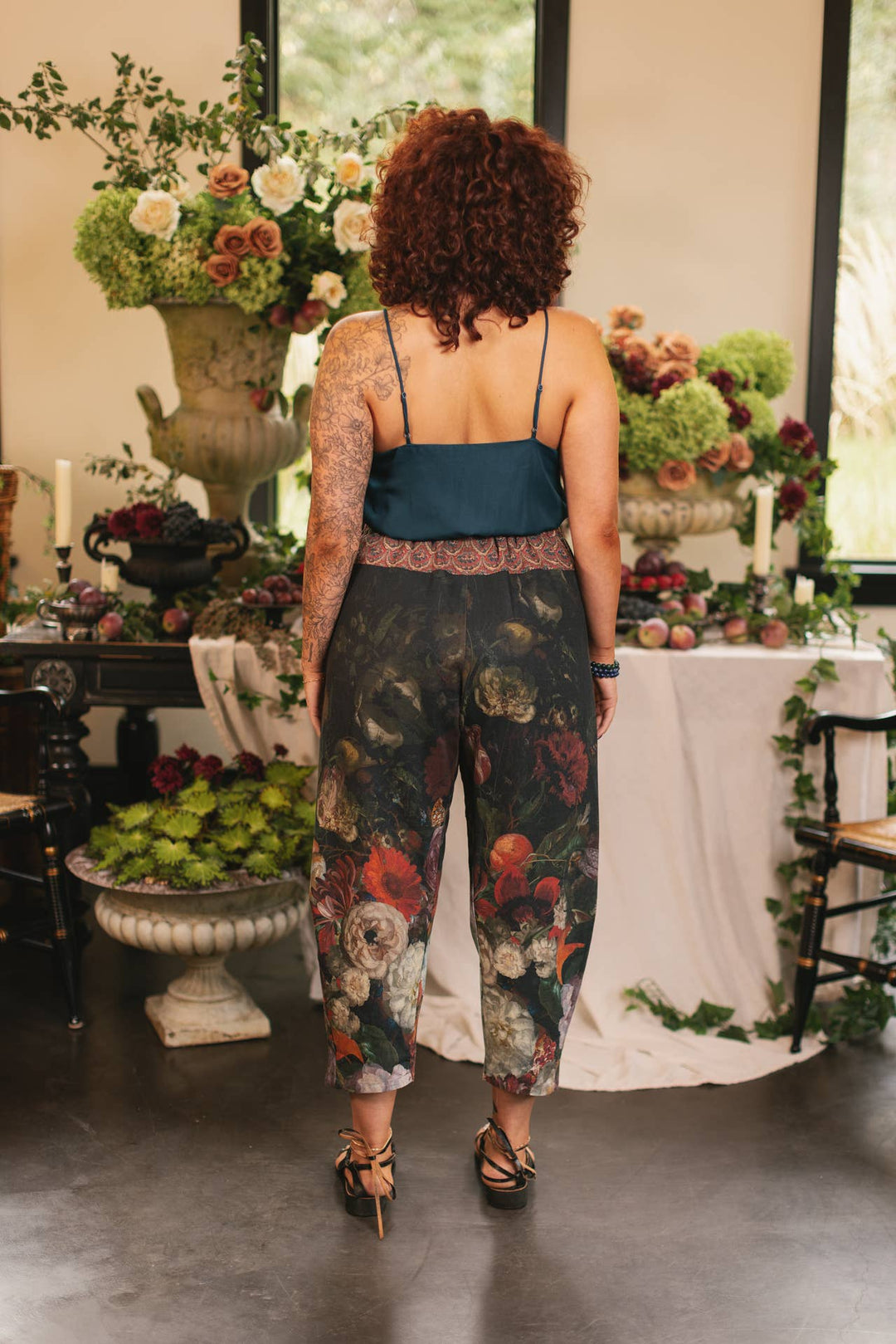 Flight of Fancy Linen Cropped Artist Pants w/ Hummingbird