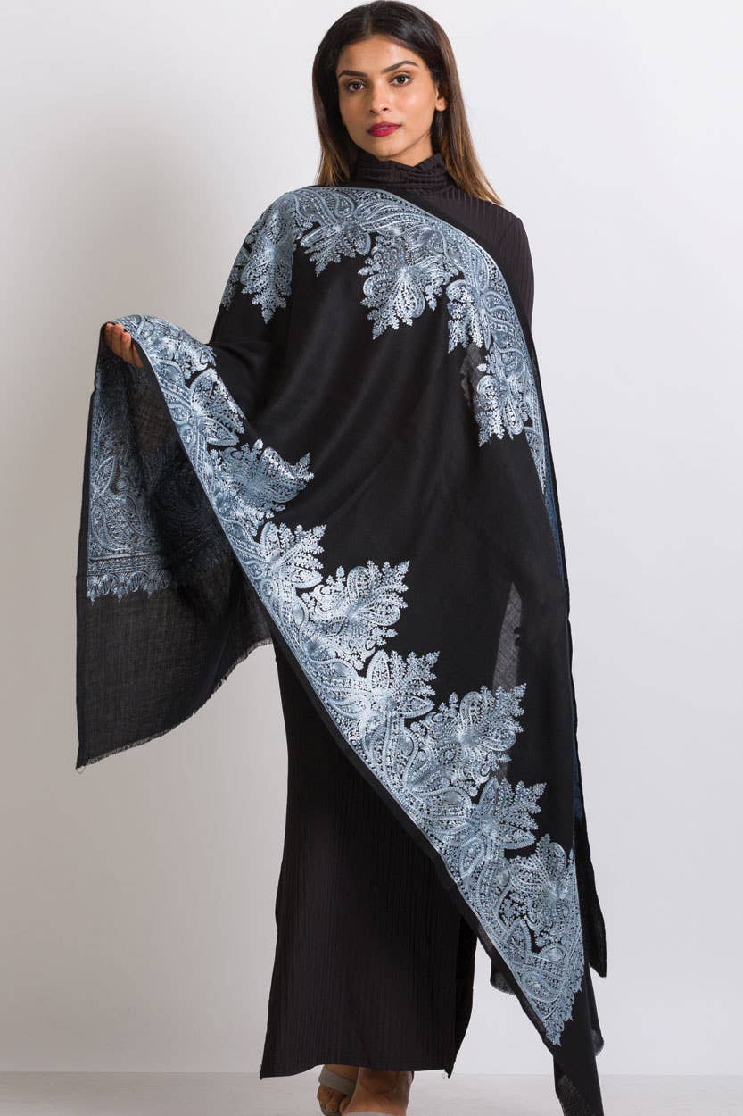 Priya Embroidered Wool Shawl