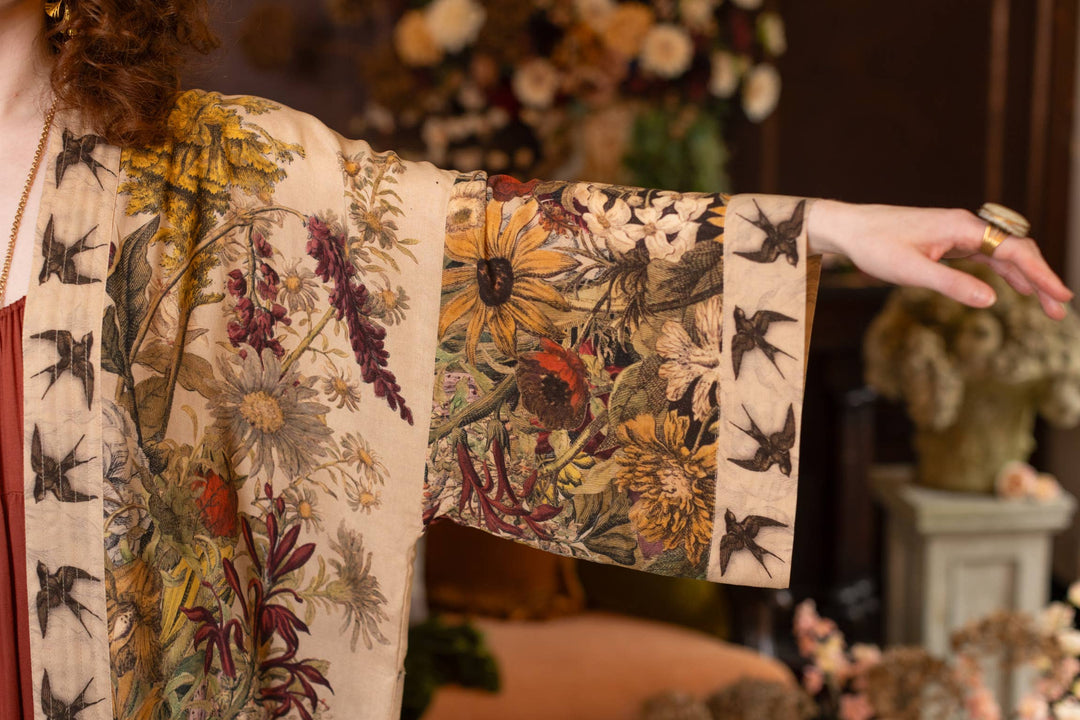 Golden Hour Opera Duster Kimono Robe w/  Floral Print